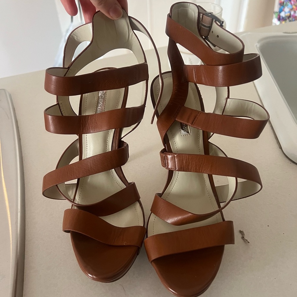 BCBGeneration Tan Strappy Heels